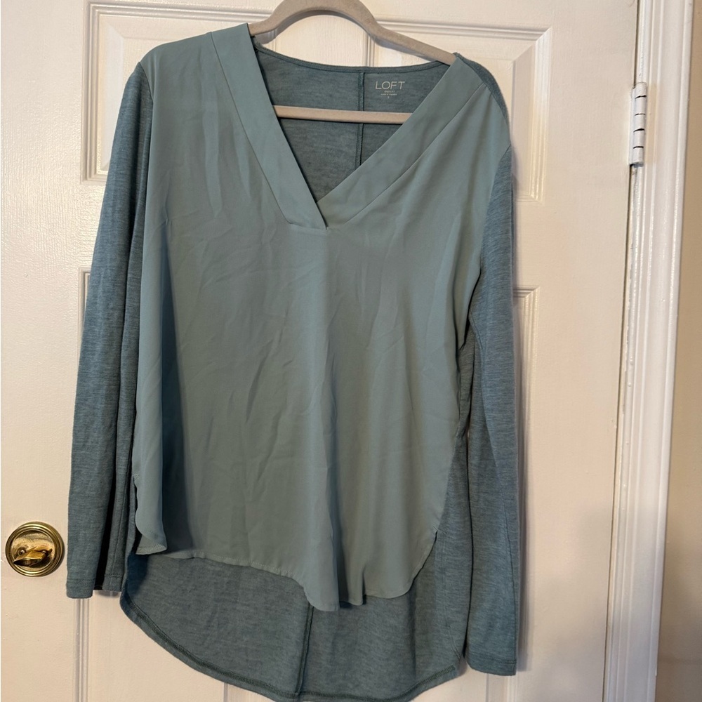 LOFT Layered V-Neck Long-Sleeve Top in Sage